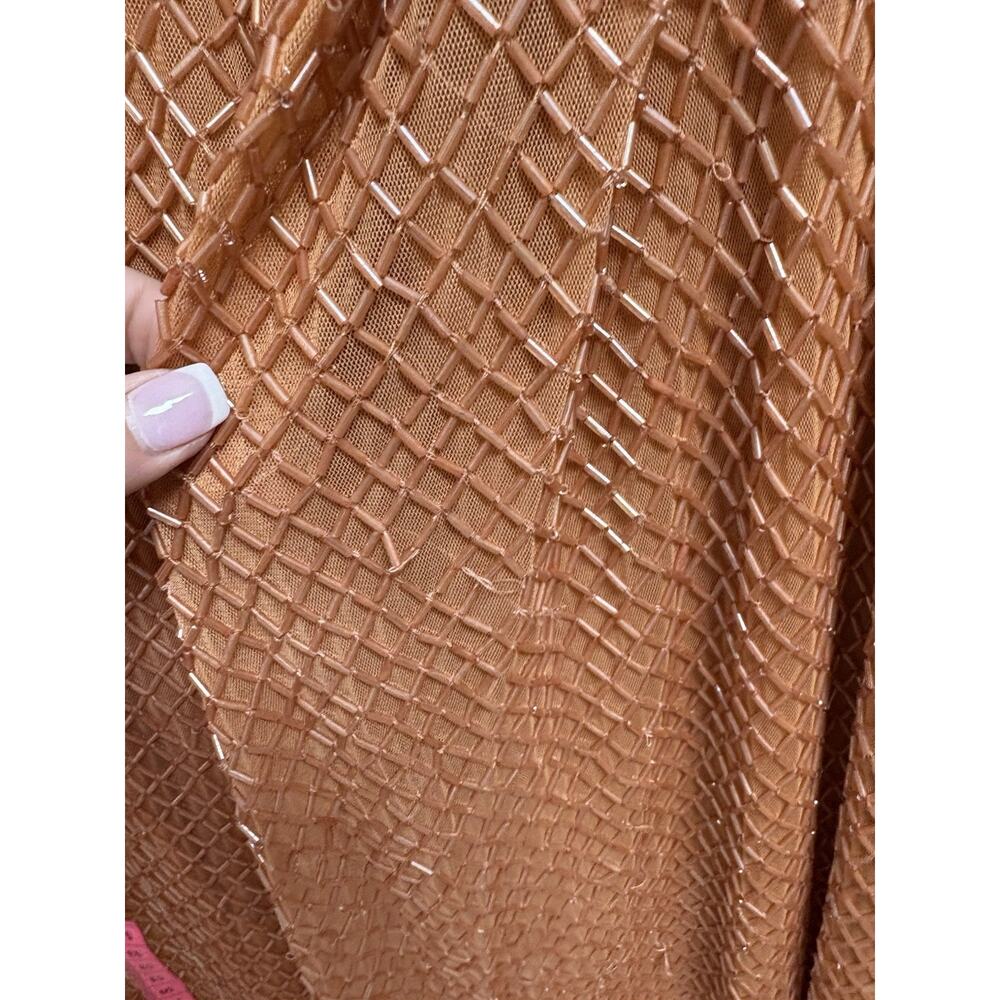 Mac Duggal 93674 Women’s Size 14 Copper Long‎ Sleeve Beaded Mesh Midi Dress NWT - Picture 9 of 15